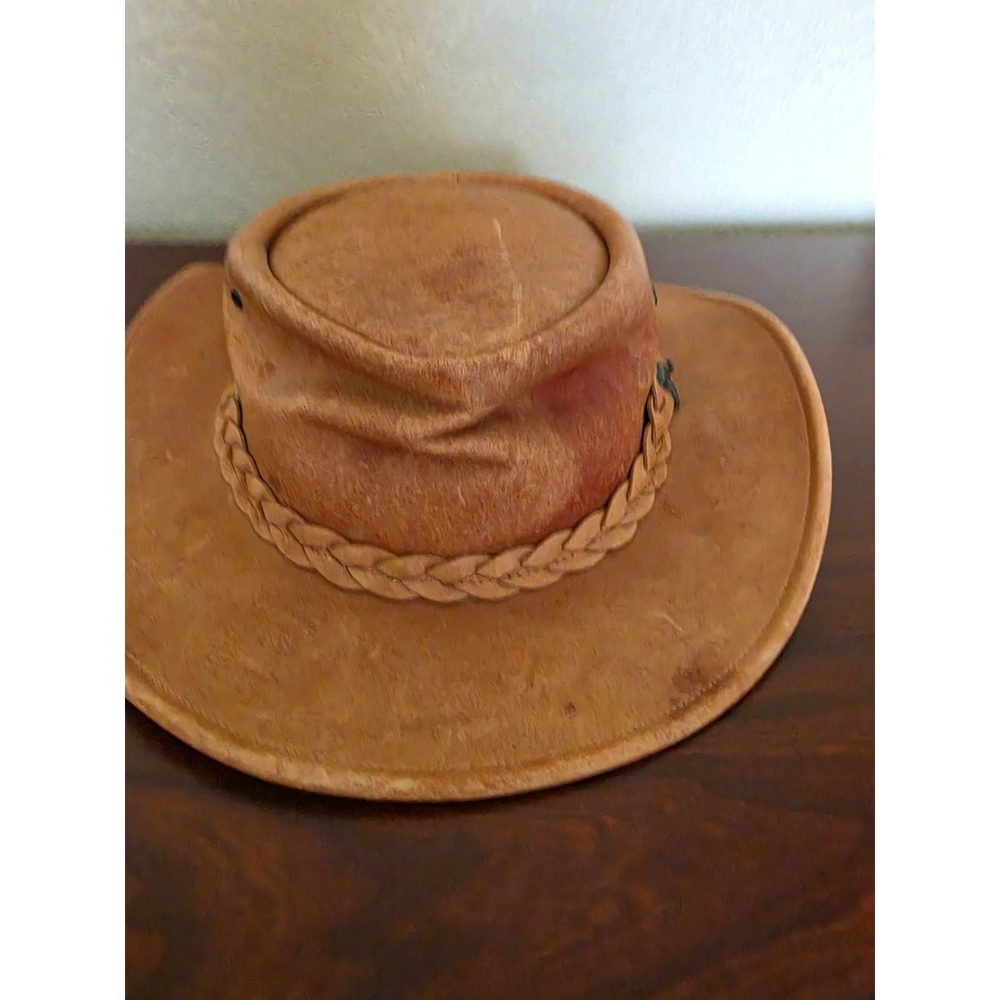 Kakadu Traders Australian Leather Bush Hat Braided, Rimmed Roo (22.5" L/XXL)